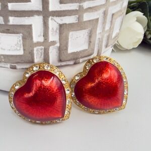 Earrings Victoria's Secret Heart Enamel Crystals Vintage RARE 80s 90s Runway
